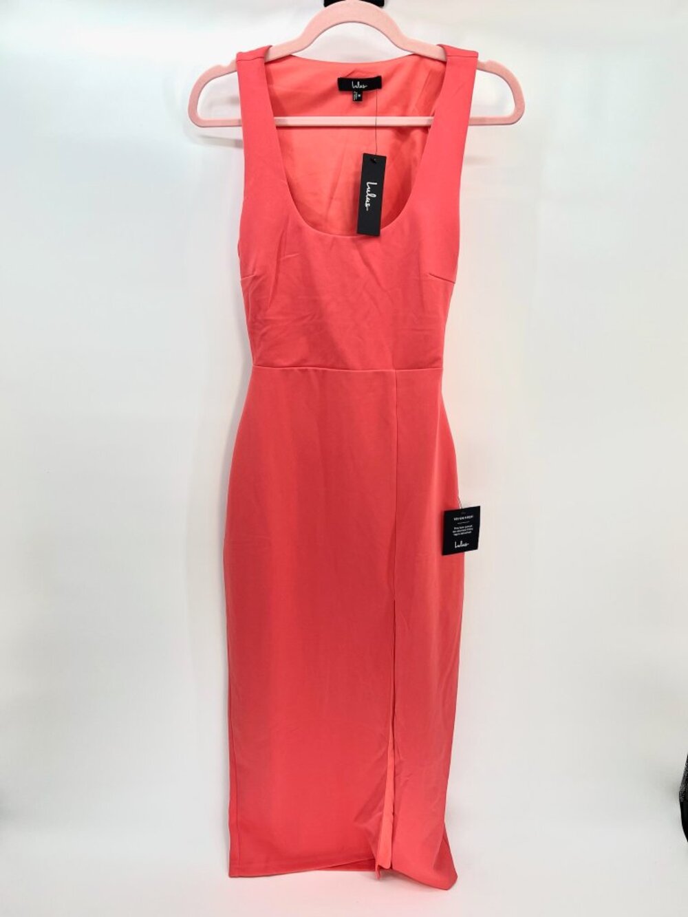 Lulus Sultry Elegance Coral Pink Cutout Bodycon Midi Dress - Size Medium NWT - Picture 2 of 10